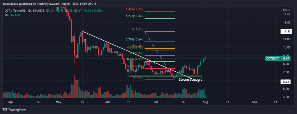 Technical analysis of Polkadot price chart (1D).